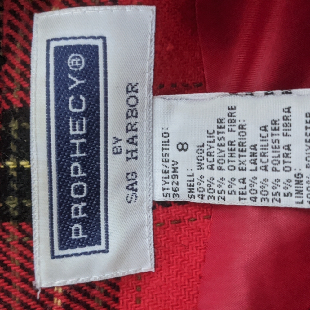 Wool Sag harbor size 8 preppy plaid blazer with gold prophecy retro vintage - Picture 5 of 8